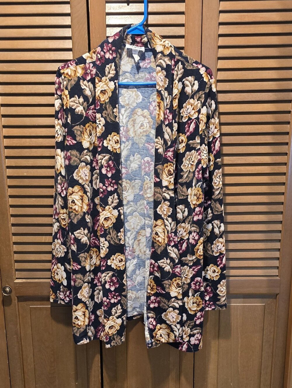 ​The ZigZag Stripe Open Front Floral Cardigan XL Black Mustard Yellow Rose Print - Picture 4 of 10